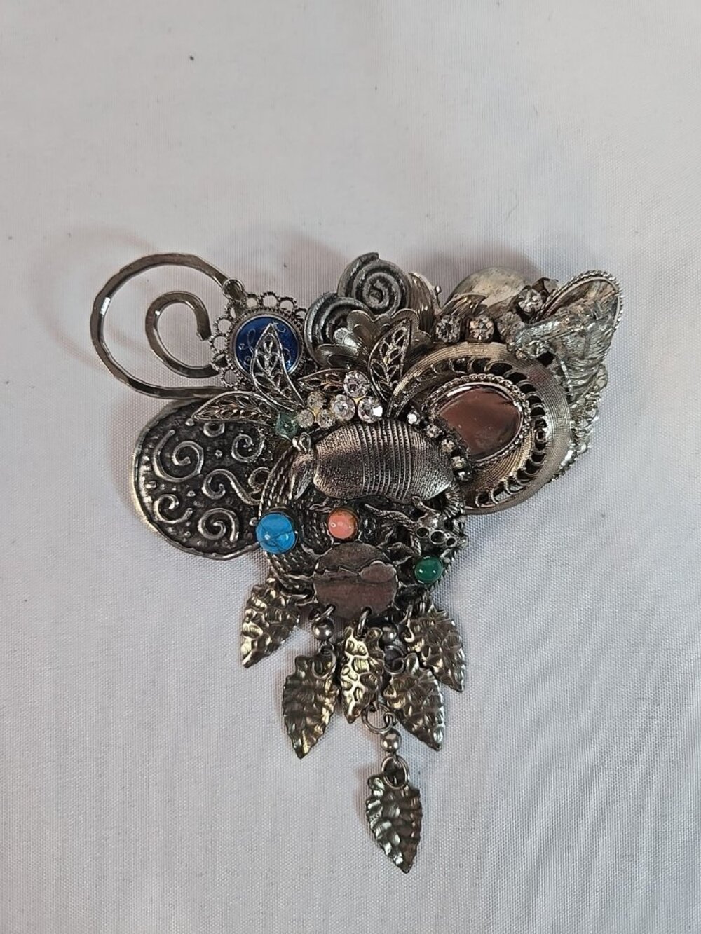 Handcrafted Metal Brooch Mixed Media Butterfly Armadillo Dream Catcher Gemstone